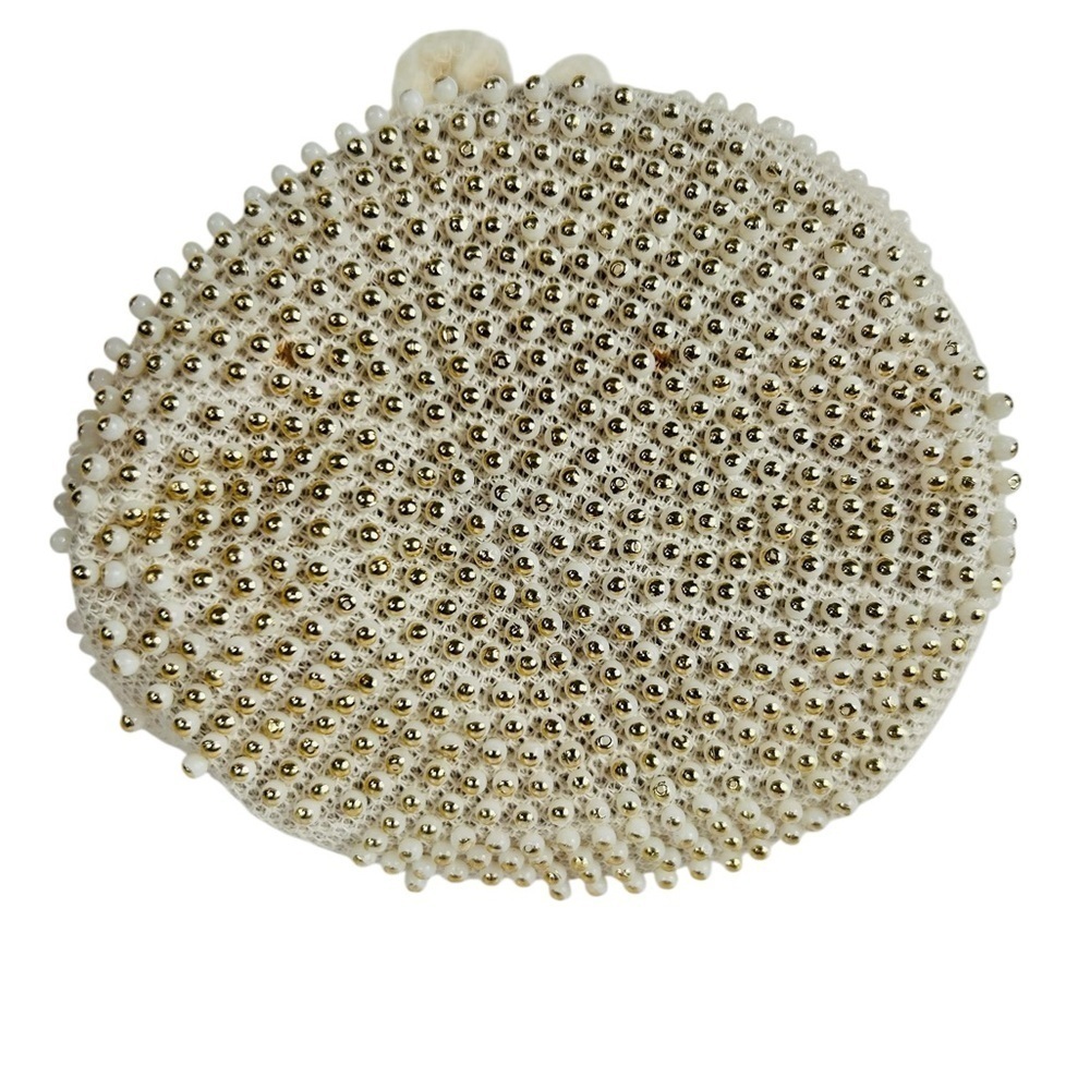Vintage beaded & bejewelled evening bag, metal retractable closure, chain straps - Picture 12 of 13